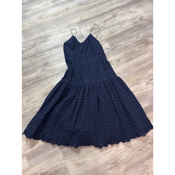 J. Crew Tiered Spaghetti-strap Midi Dress Size 16 Navy Blue Eyelet - Picture 2 of 10